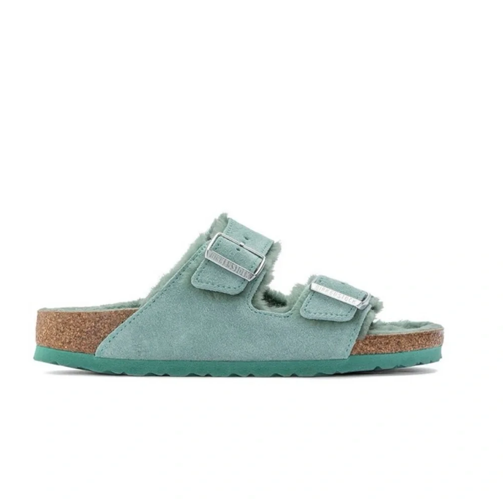 NWT BIRKENSTOCK ARIZONA  TEAL SUEDE SHEARLING SANDALS  ll  SZ- 265 / 41 - Picture 5 of 11